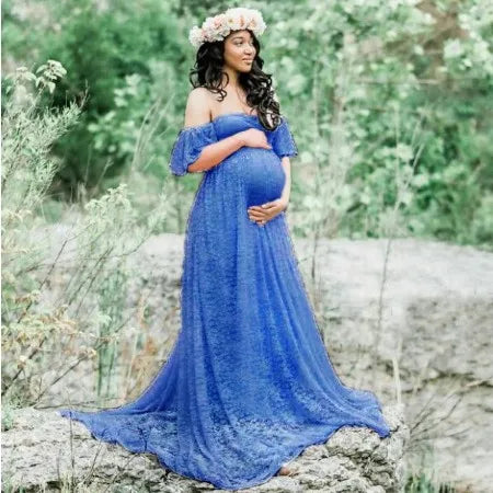 Maternity Photography Props Long Wedding Dress Gown Lace Pregnancy Fancy Shooting Photo Summer Shoulderless Pregnant Clothes New