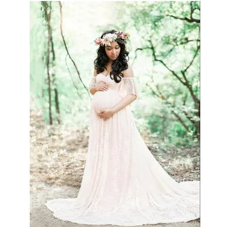 Maternity Photography Props Long Wedding Dress Gown Lace Pregnancy Fancy Shooting Photo Summer Shoulderless Pregnant Clothes New