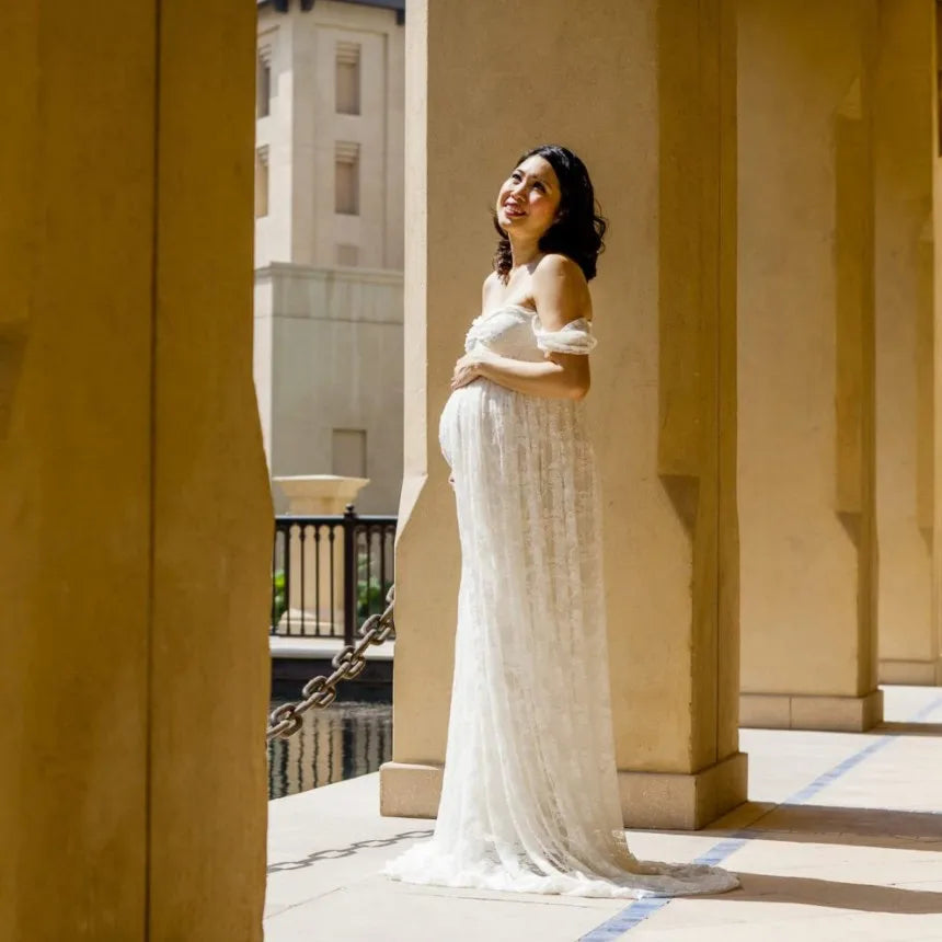 Maternity Photography Props Long Wedding Dress Gown Lace Pregnancy Fancy Shooting Photo Summer Shoulderless Pregnant Clothes New