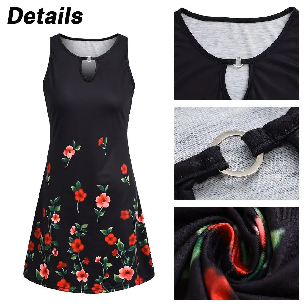 Fashion Vintage Summer Dress Women Casual Floral Print Sexy Sleeveless Sundress Female ElegantLoose Bohemian Beach Dress Robe