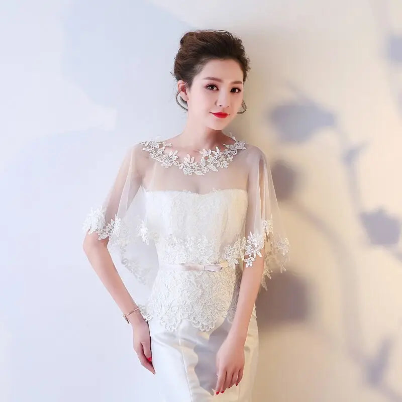 Women Party Bridal Casual Lace Shawl Wedding Cape Evening Dress Cape Style Shawl Elegant Light Sheer Gauze