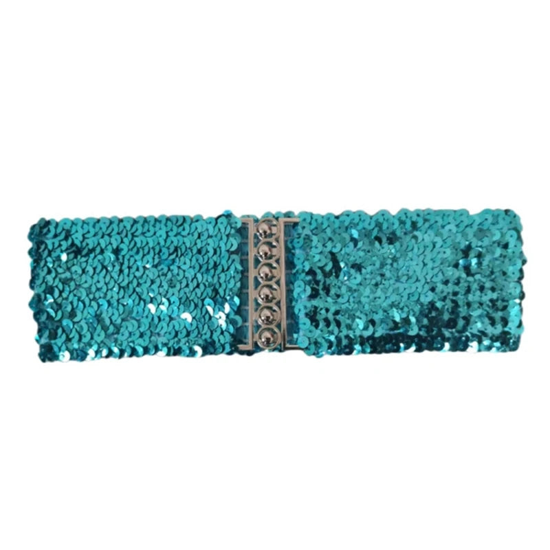 Party Wear Waspie Belt Female Teens Girl Elastic Sequins Wide Belt Dress Corset