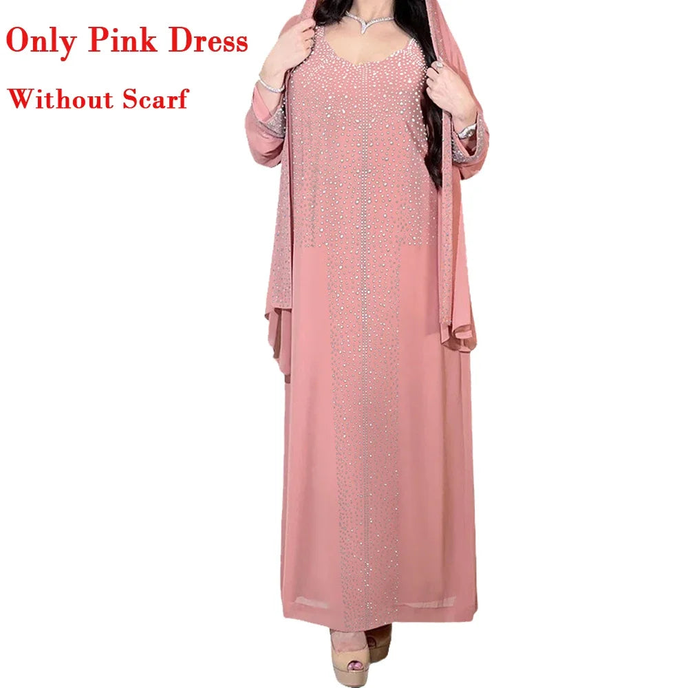Eid Party Dresses for Women Diamonds Jalabiya Muslim Abaya Dubai Turkey Kaftan Islamic Clothing Ramadan Morocco Abayas Dress New