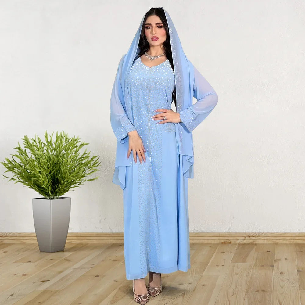 Eid Party Dresses for Women Diamonds Jalabiya Muslim Abaya Dubai Turkey Kaftan Islamic Clothing Ramadan Morocco Abayas Dress New
