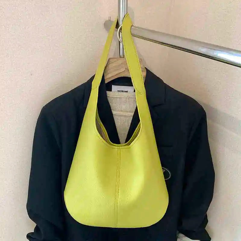 Women Large Capacity Tote Bag Summer Simple Versatile Single Shoulder Bags Casual Solid Color Soft Leather Bucket Handbags