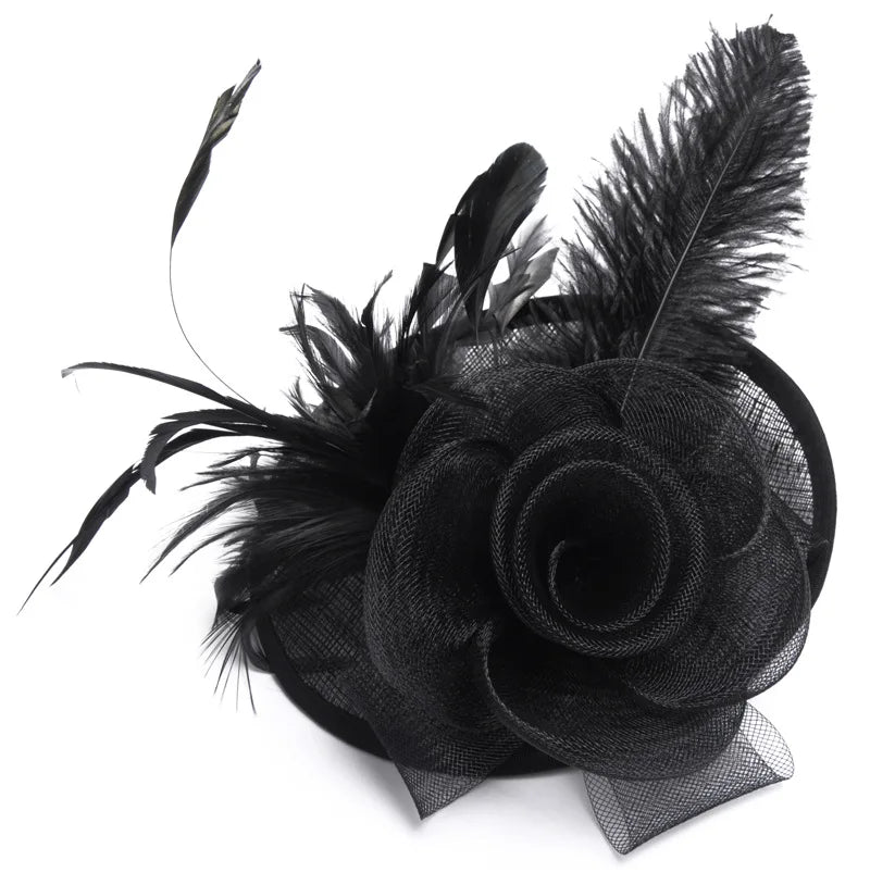 Wedding Cocktail Tea Party Headwear Women Floral Hair Clip Elegant Fascinators Caps Mesh Flower Feather Cap New Year Fashion