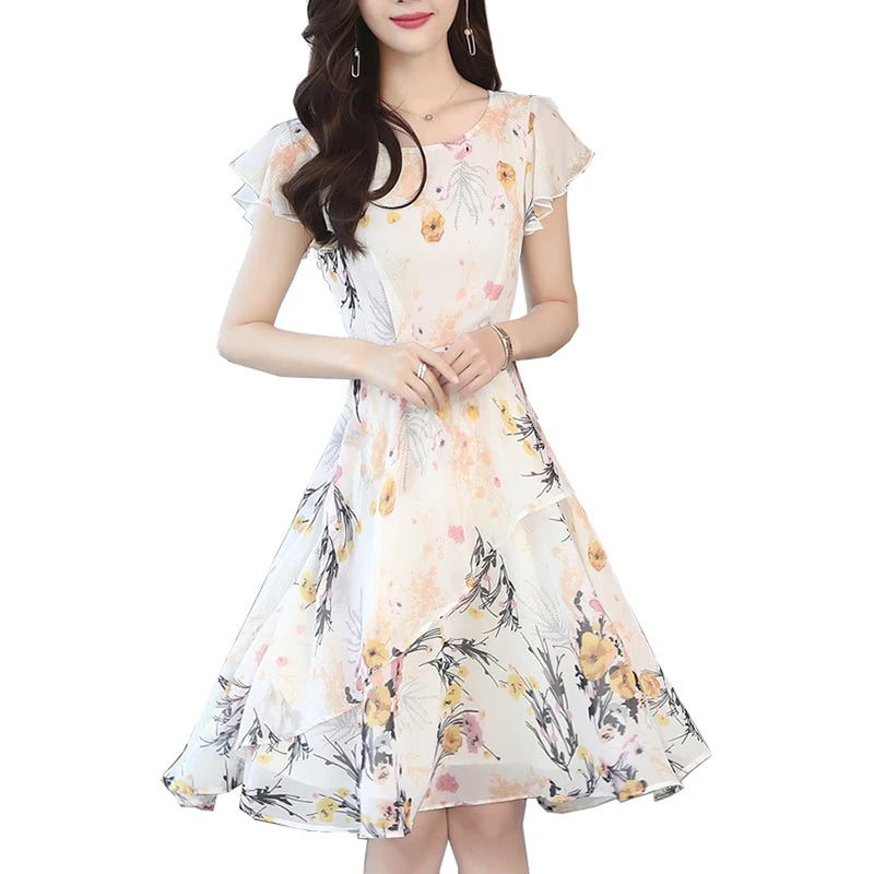 Women Bodycon Elegant Party Vestidos 2024 Vintage Print Casual Beach Dresses Summer Korean New Floral Chiffon Boho Midi Sundress