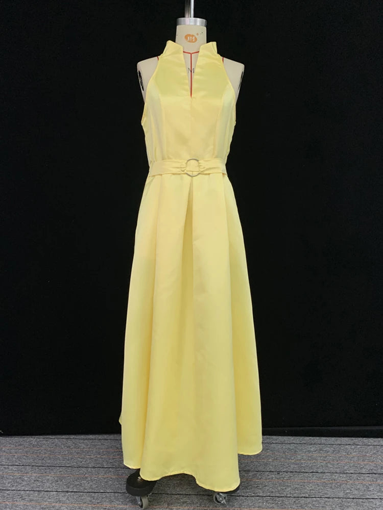 Women's Party Evening Elegant Dress Belted A-line 2025 New Summer Autumn Sleeveless V-neck Urban Office Commute Midi Dresses