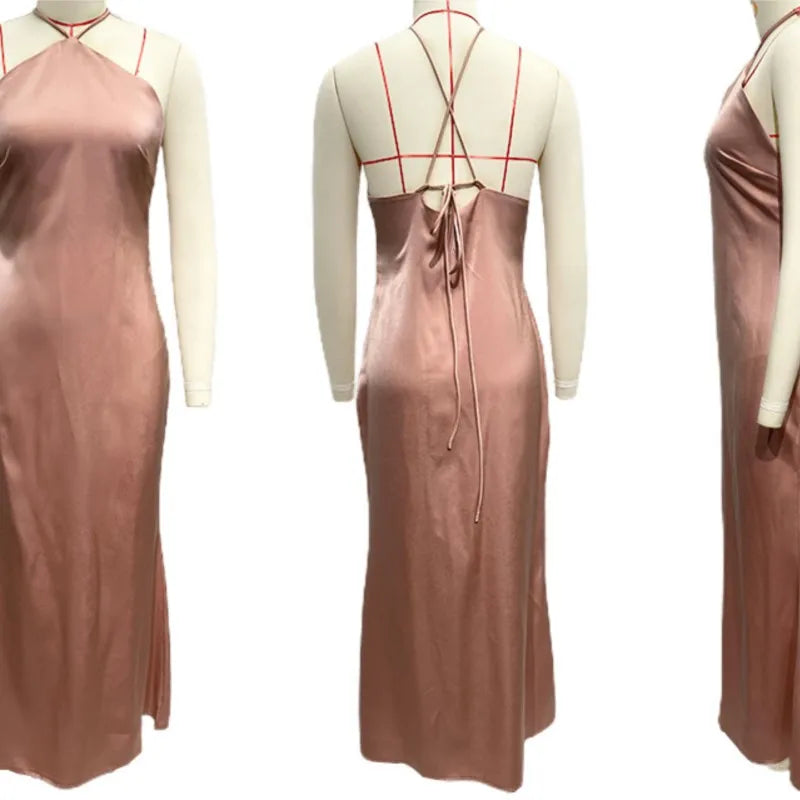 Women's Party Dresses Spring Summer New Sexy Solid Slim Sleeveless Backless Temperament Maxi Dresses For Women Robe Femme