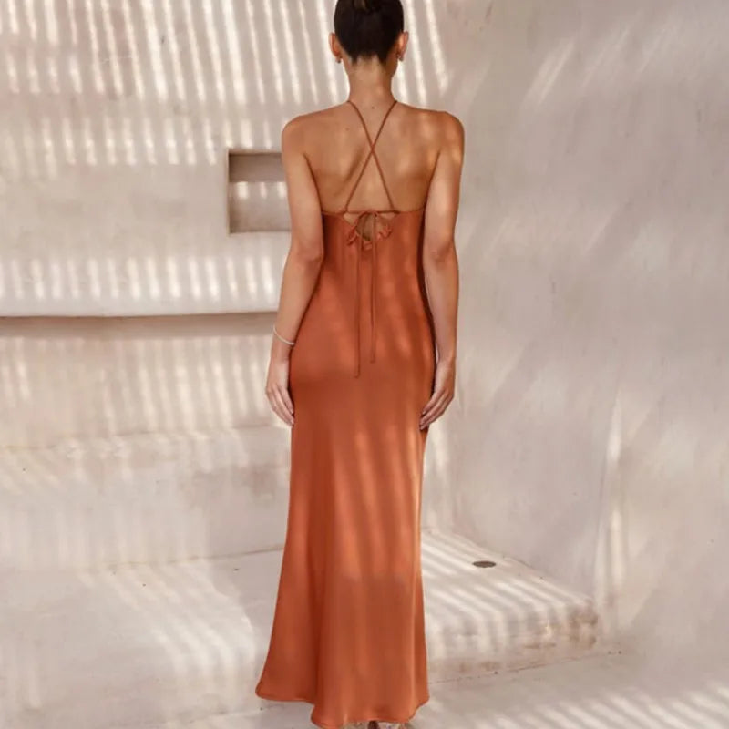 Women's Party Dresses Spring Summer New Sexy Solid Slim Sleeveless Backless Temperament Maxi Dresses For Women Robe Femme