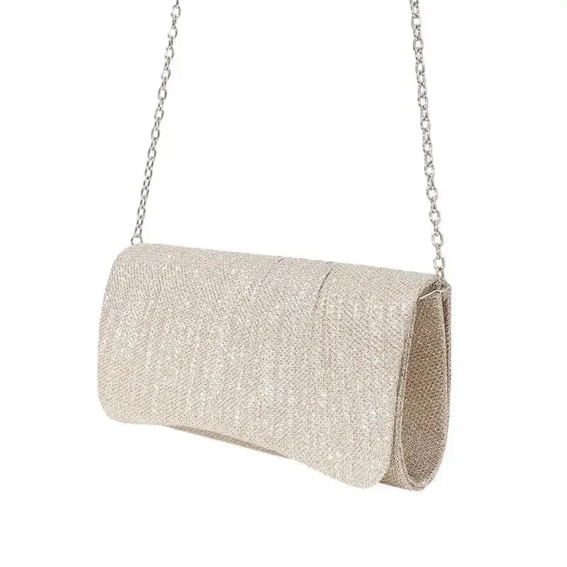 Stylish Evening Clutch Personalized Women'S Bags Party Handbag Wedding Ladies Bag Simple Shiny Pleated Shoulder Bag Long Chain