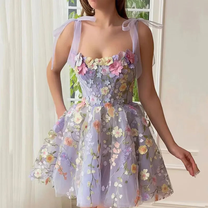 Women's Dress Fashionable 3D Flower Embroidery Wrapped Hip Sleeveless Sexy Sling Dress 2024