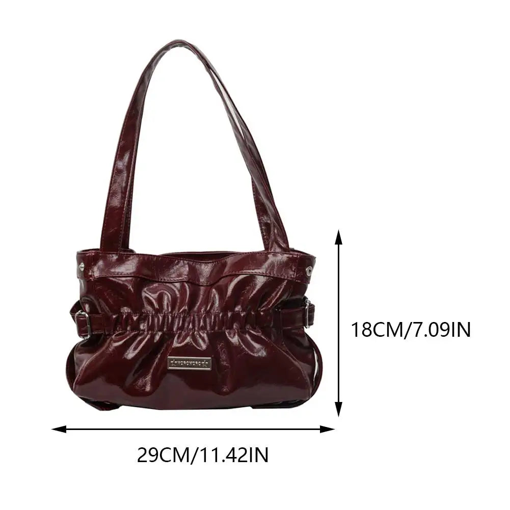 Women's Bag PU Ruched Fashion Shoulder Bag Pleated Solid Color Handbag Large Capacity Underarm Bag Stylish Armpit Bag Tote Purse