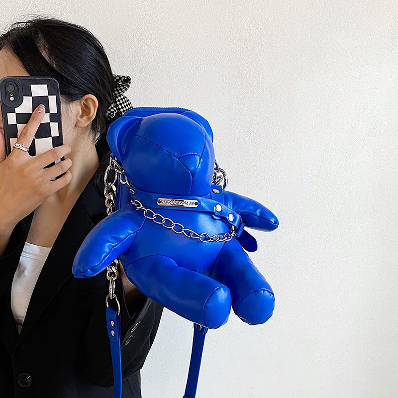 Cartoon Cute Bags for Women 2022 New Luxury Handbags Designer Bear Doll Leather Fashion Chain Phone Crossbody Shoulder Bag Woman