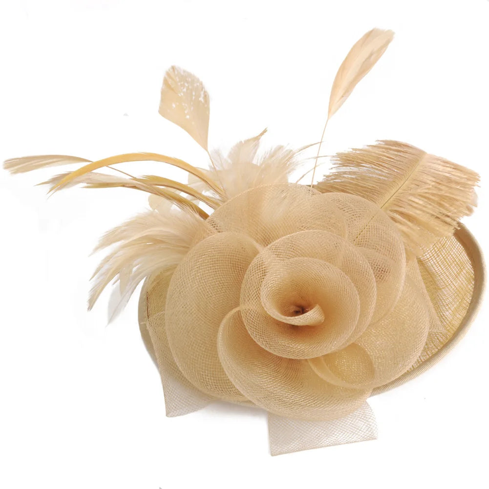 Wedding Cocktail Tea Party Headwear Women Floral Hair Clip Elegant Fascinators Caps Mesh Flower Feather Cap New Year Fashion