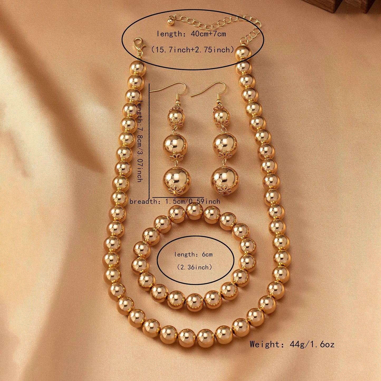 European and American Trendy Beading Luxurious Minimalist Fashionable Elegant Necklace Bracelet Earring Jewelry Set for Women