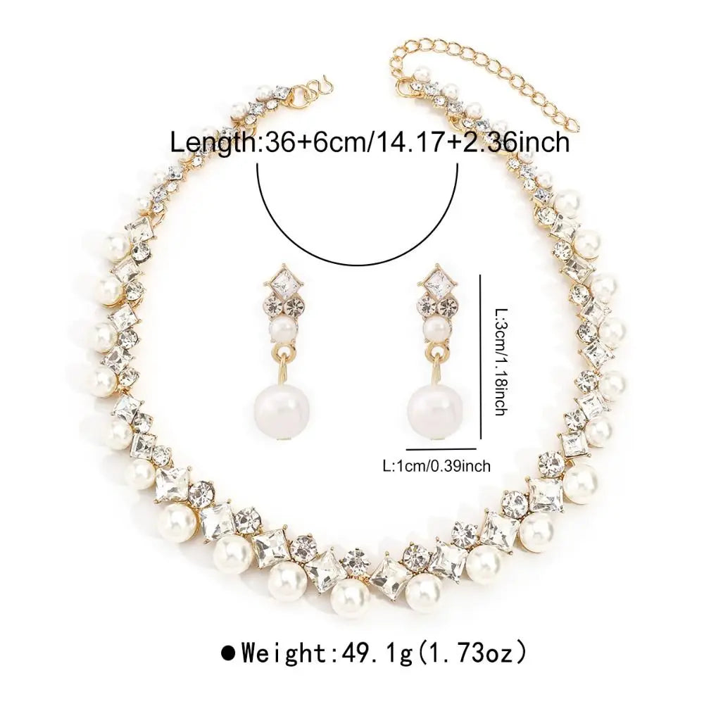 Earrings Sparkling Pearl Jewelry Set Elegant Multi-layer Pearl Necklace Neck Accessory Women Jewelry Pearl Dangle Earrings Girl