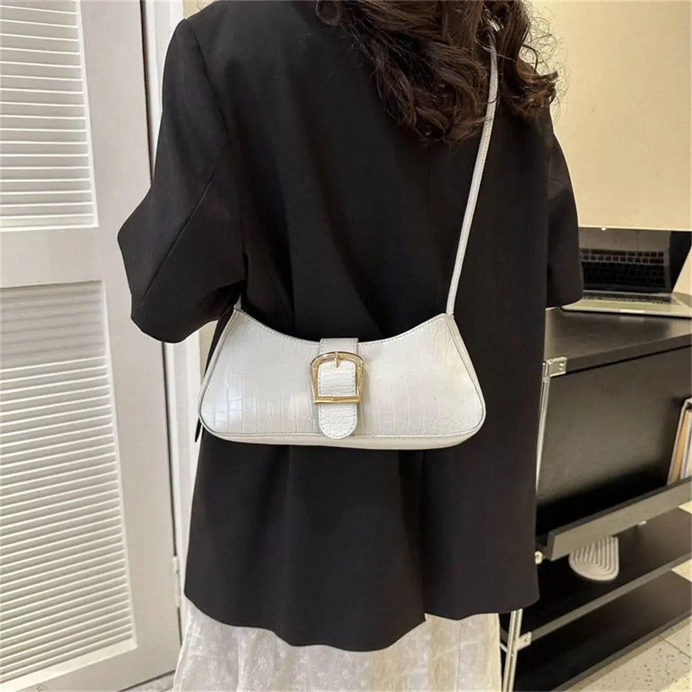 Women Stylish PU Leather Sling Bag Solid Color Shoulder Bag Underarm Bag Fashionable Portable Large Capacity Handbag
