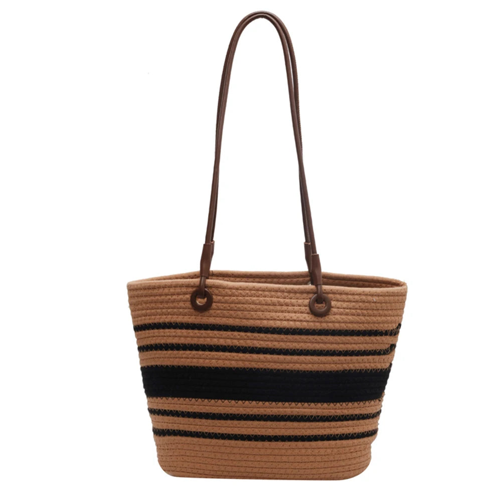 Elegant Ladies Straw Woven Handbag Women Holiday Beach Commute Casual Tote Top-Handle Bags Fashion Retro Shoulder Bags