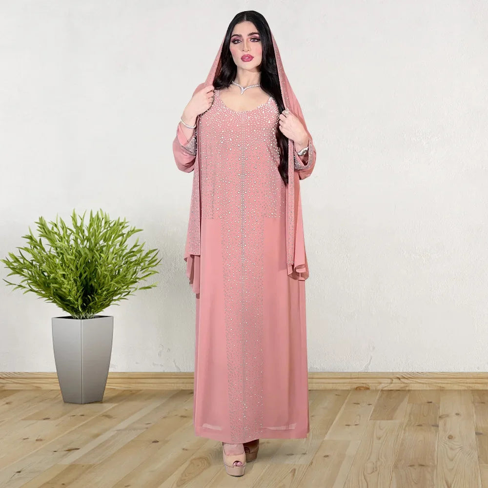 Eid Party Dresses for Women Diamonds Jalabiya Muslim Abaya Dubai Turkey Kaftan Islamic Clothing Ramadan Morocco Abayas Dress New