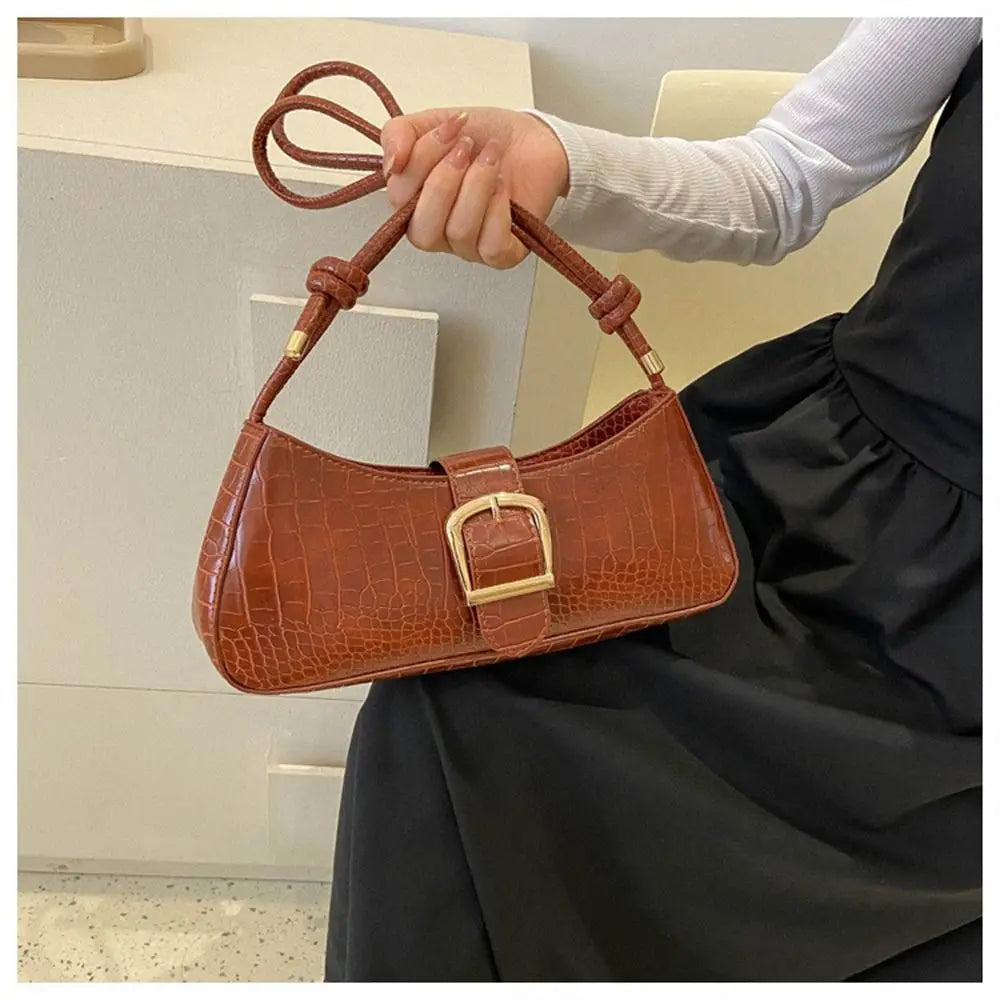 Women Stylish PU Leather Sling Bag Solid Color Shoulder Bag Underarm Bag Fashionable Portable Large Capacity Handbag