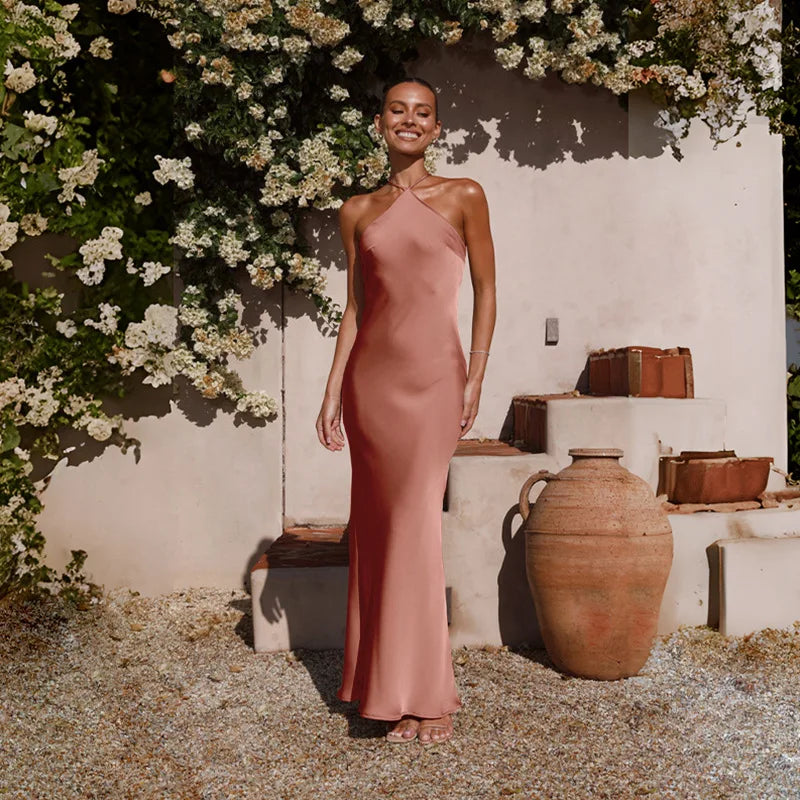 Women's Party Dresses Spring Summer New Sexy Solid Slim Sleeveless Backless Temperament Maxi Dresses For Women Robe Femme