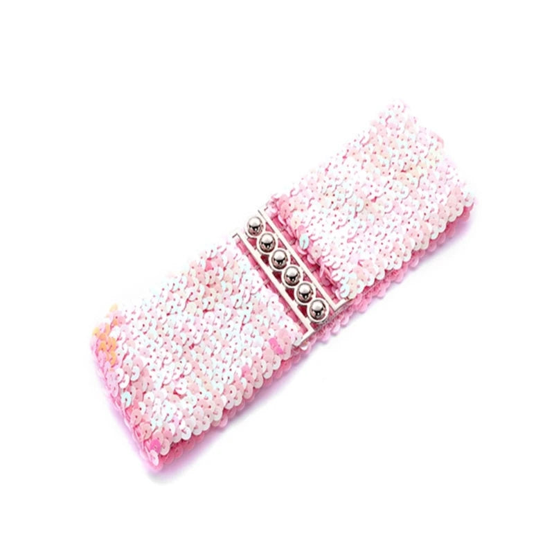 Party Wear Waspie Belt Female Teens Girl Elastic Sequins Wide Belt Dress Corset