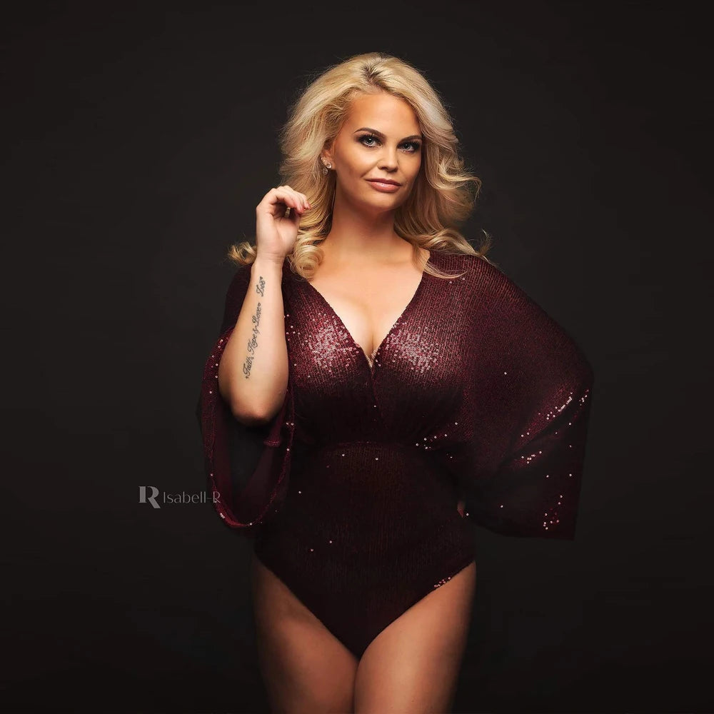Maternity Photo Shoot Photography Dress For Women Sequins Bodysuit Private Photos Sexy Shiny Long Sleeve Jumpsuit Props Costumes