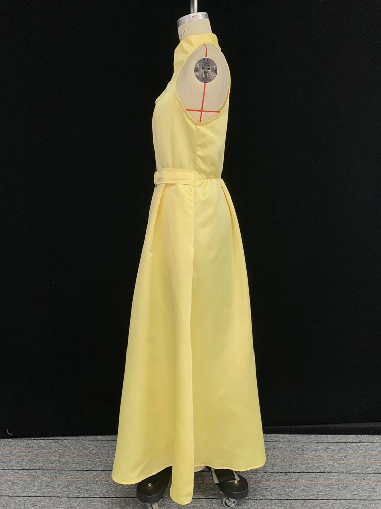 Women's Party Evening Elegant Dress Belted A-line 2025 New Summer Autumn Sleeveless V-neck Urban Office Commute Midi Dresses
