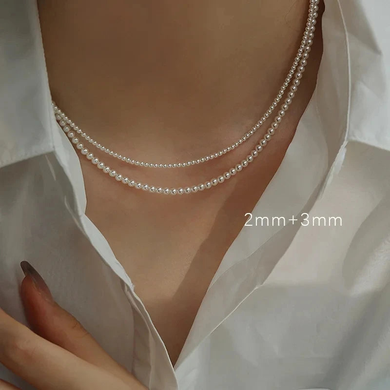 2/3MM Exquisite Pearl Necklace For Women Jewelry On Neck Pearl Bead Choker Cheap Items With Free Shipping Party Gift