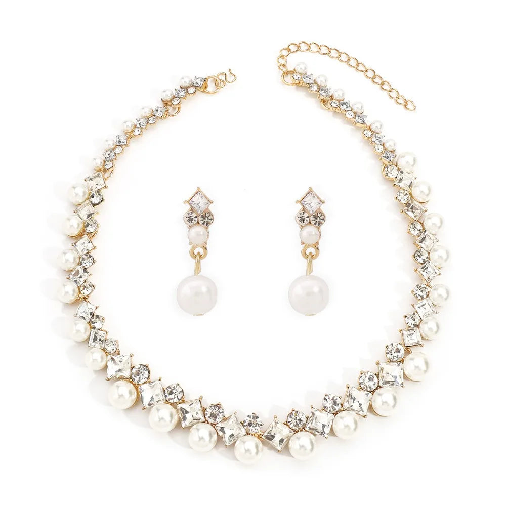 Earrings Sparkling Pearl Jewelry Set Elegant Multi-layer Pearl Necklace Neck Accessory Women Jewelry Pearl Dangle Earrings Girl