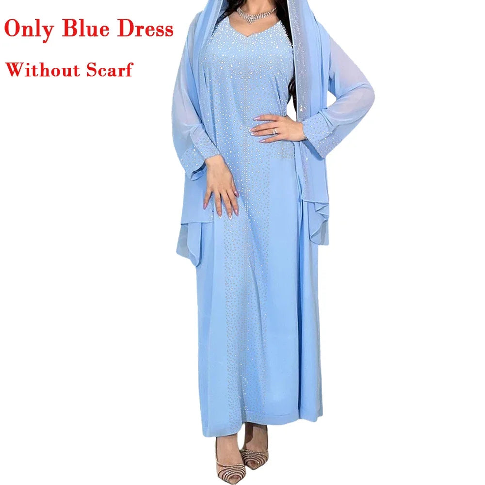 Eid Party Dresses for Women Diamonds Jalabiya Muslim Abaya Dubai Turkey Kaftan Islamic Clothing Ramadan Morocco Abayas Dress New