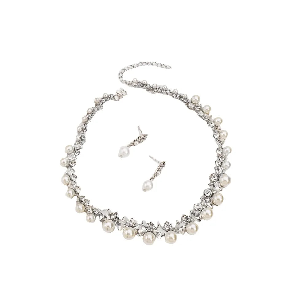 Earrings Sparkling Pearl Jewelry Set Elegant Multi-layer Pearl Necklace Neck Accessory Women Jewelry Pearl Dangle Earrings Girl