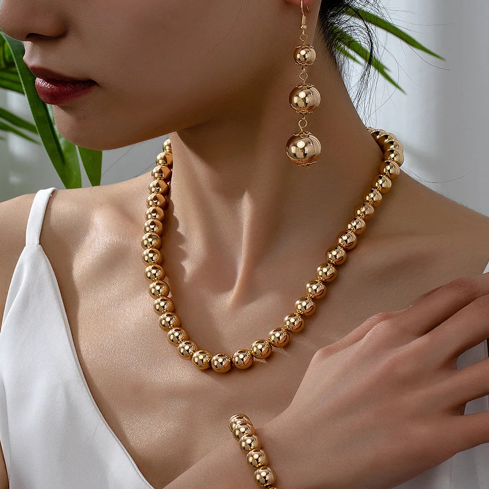 European and American Trendy Beading Luxurious Minimalist Fashionable Elegant Necklace Bracelet Earring Jewelry Set for Women