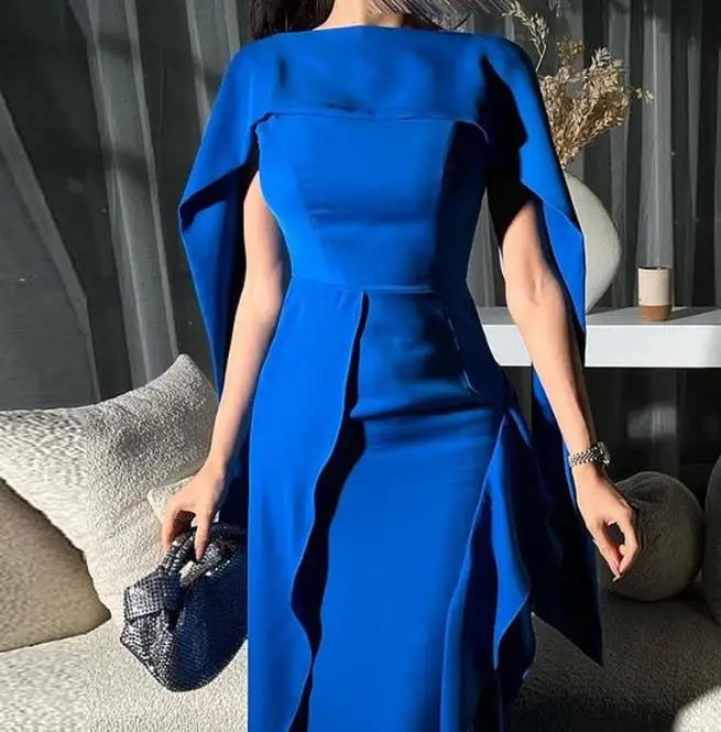 Elegant Party Dresses for Women 2023 Autumn Winter Wedding Guest Dress Lace Solid Color Blue Long Dress Female Clothing Outfits