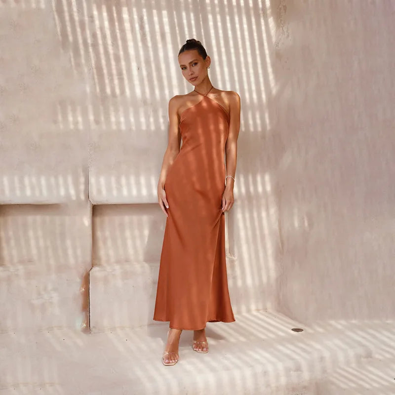 Women's Party Dresses Spring Summer New Sexy Solid Slim Sleeveless Backless Temperament Maxi Dresses For Women Robe Femme