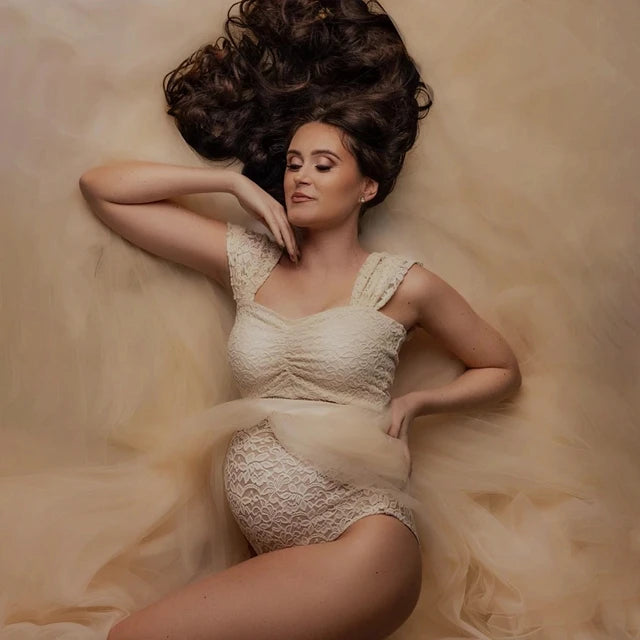 Maternity Photography Dresses Pregnancy Lace Bodysuit Tulle Long Sides Slit With Flying Dress Pregnant Woman Photo Shoot Outfit