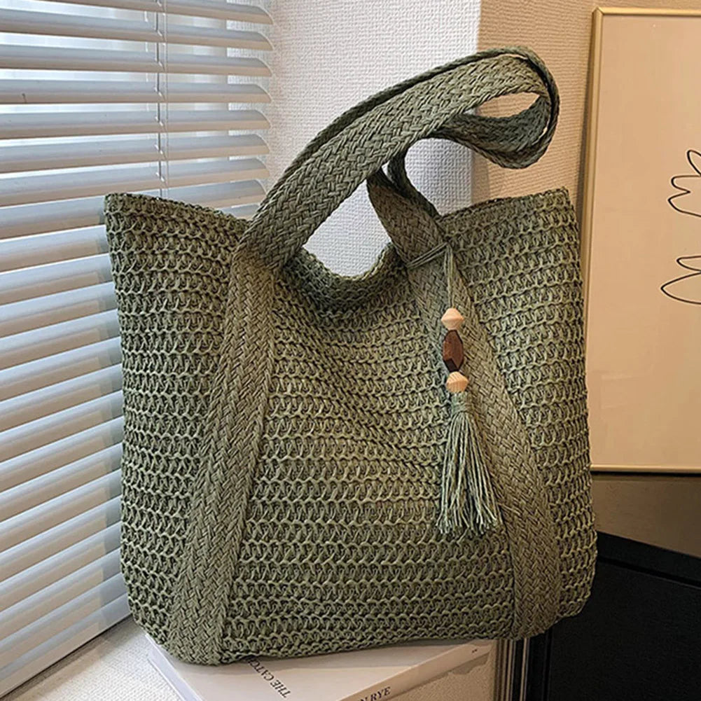 Elegant Women Straw Woven Handbag Summer Beach Casual Tote Top-Handle Bags Large Capacity Fashion Ladies Bohemian Shoulder Bags