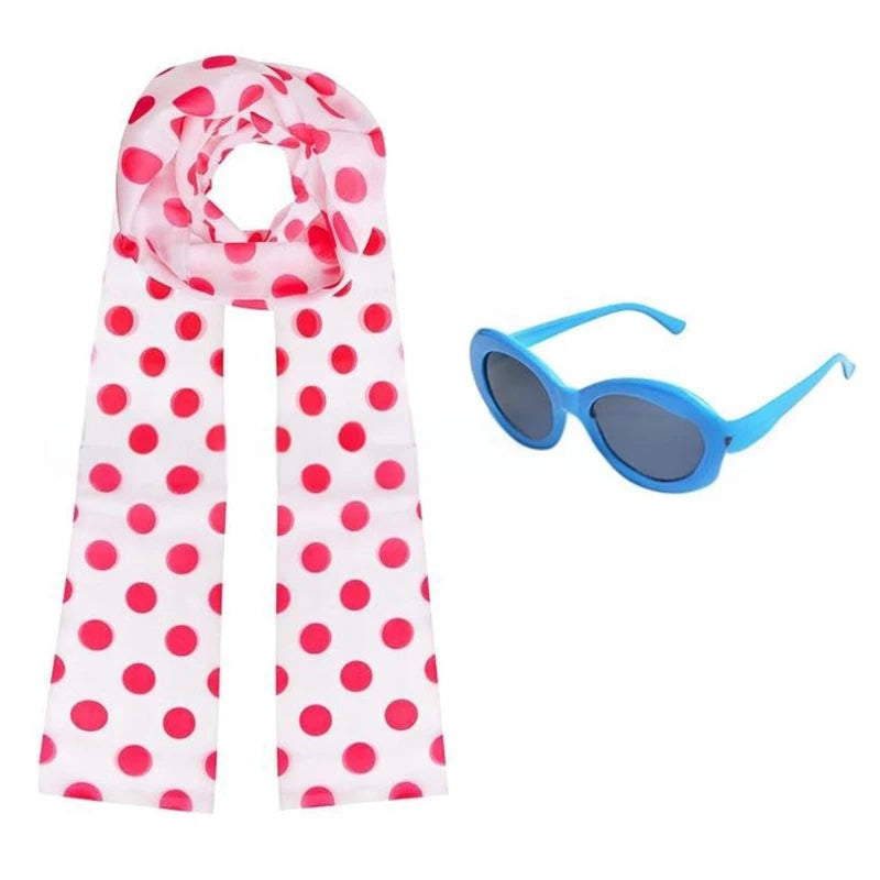 1 Set Pink Polkas Dot Scarf and Glasses Set for Adult Women Dot Scarf Party Supplies Halloween Costume Accessories