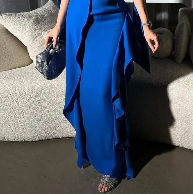 Elegant Party Dresses for Women 2023 Autumn Winter Wedding Guest Dress Lace Solid Color Blue Long Dress Female Clothing Outfits