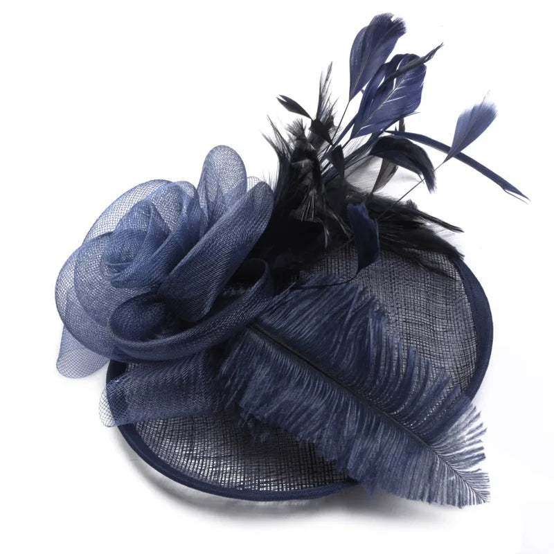 Wedding Cocktail Tea Party Headwear Women Floral Hair Clip Elegant Fascinators Caps Mesh Flower Feather Cap New Year Fashion