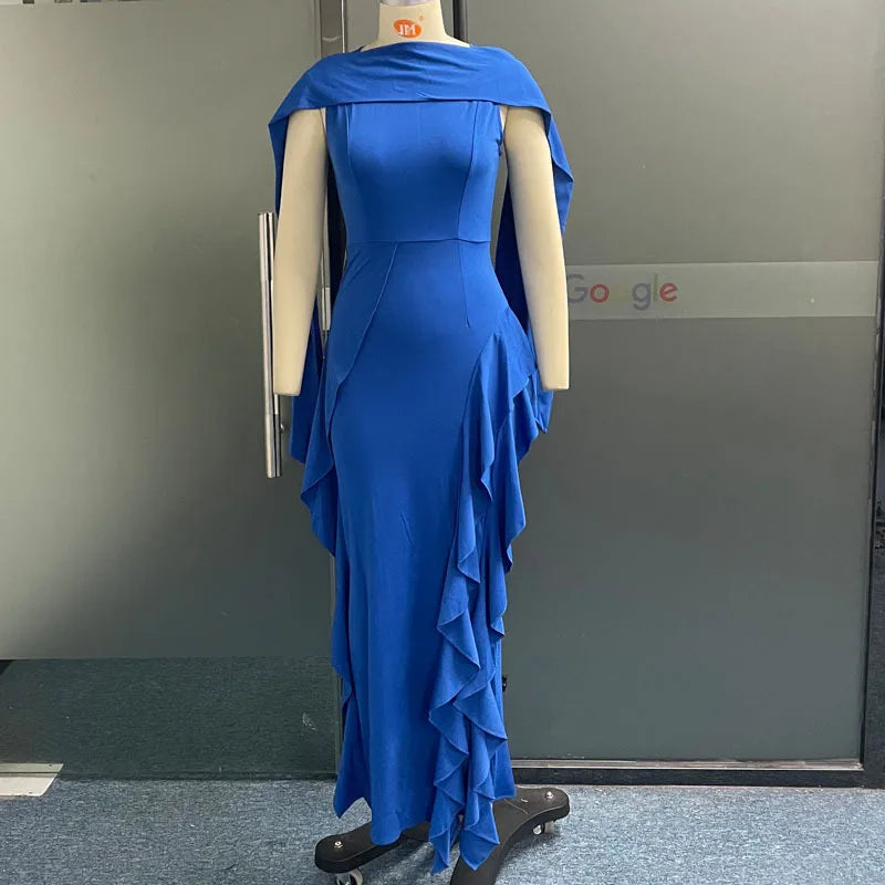 Elegant Party Dresses for Women 2023 Autumn Winter Wedding Guest Dress Lace Solid Color Blue Long Dress Female Clothing Outfits
