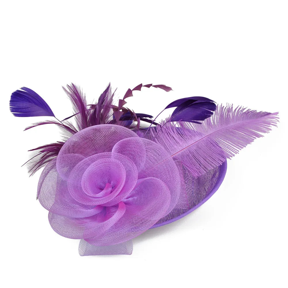 Wedding Cocktail Tea Party Headwear Women Floral Hair Clip Elegant Fascinators Caps Mesh Flower Feather Cap New Year Fashion