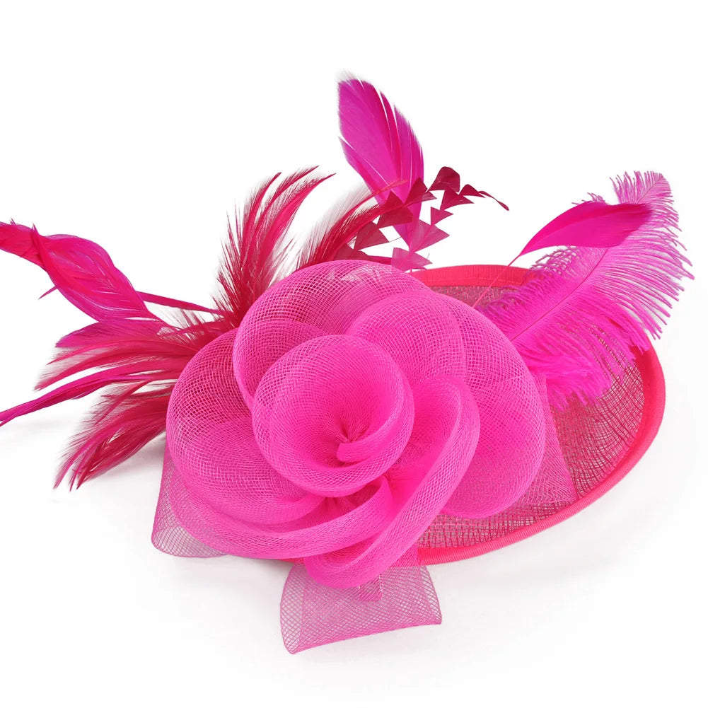 Wedding Cocktail Tea Party Headwear Women Floral Hair Clip Elegant Fascinators Caps Mesh Flower Feather Cap New Year Fashion