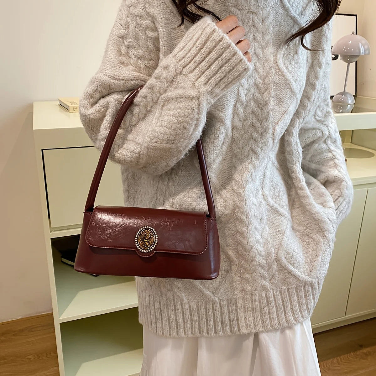 Chic French Vintage Inspired Mini Handbag Shoulder Bag for Women Tote Bag, Magnetic Closure, Versatile Stylish for Everyday Use