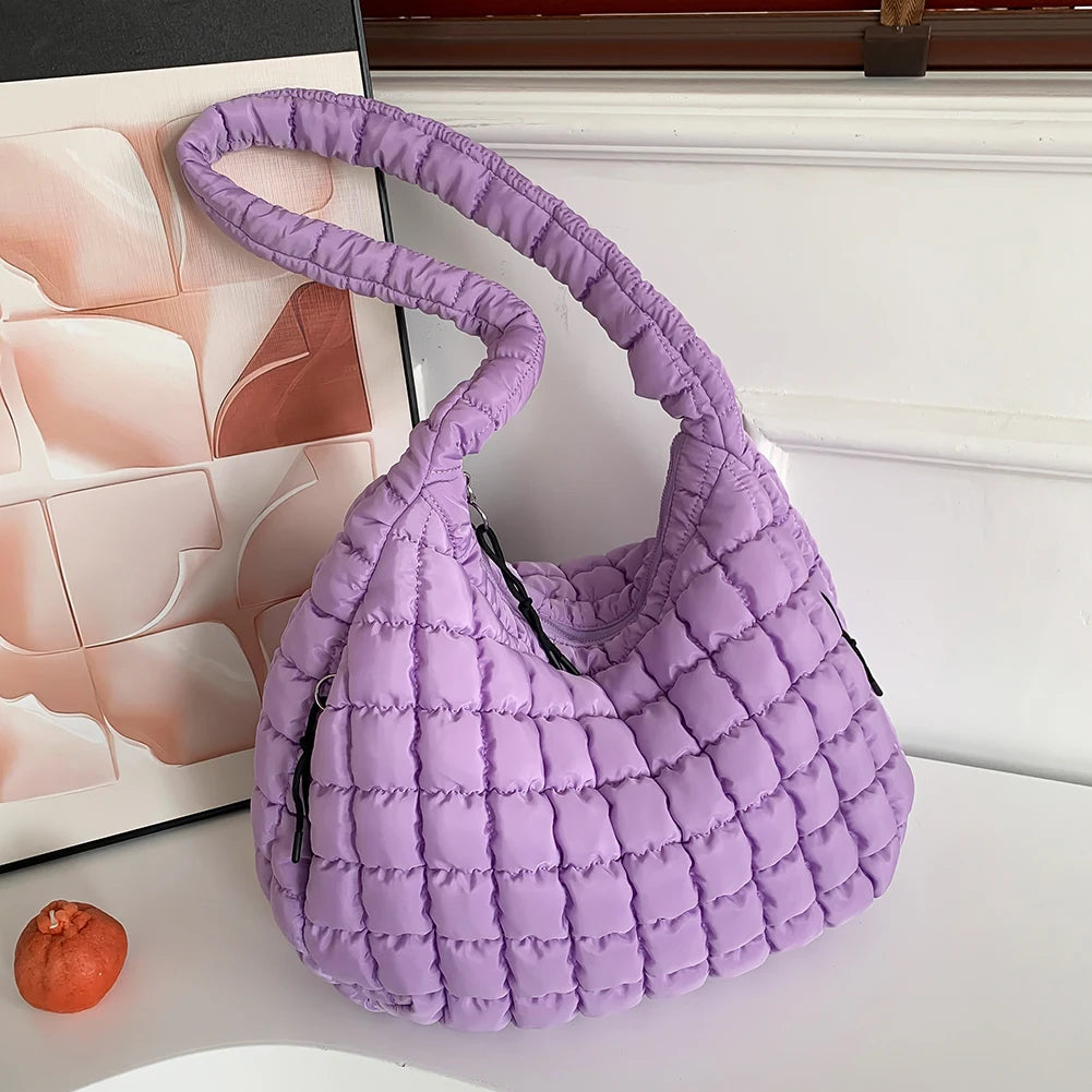 Women Stylish Commuting Bags Large Capacity Quilted Bubbles Crossbody Bag Solid Color Fashion Padded Sling Bag Messenger Bag