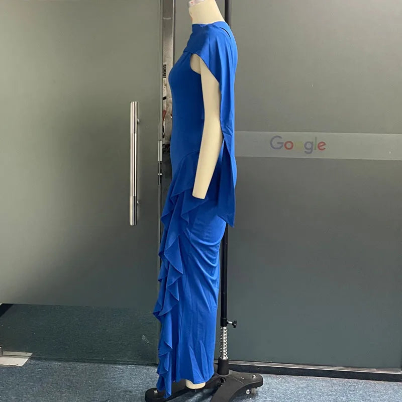 Elegant Party Dresses for Women 2023 Autumn Winter Wedding Guest Dress Lace Solid Color Blue Long Dress Female Clothing Outfits