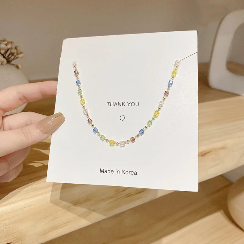Fashion Emerald Inlaid Rhinestone Choker Necklace for Women Girls Delicate Gold Color Clavicle Chain Necklace Jewelry Gift