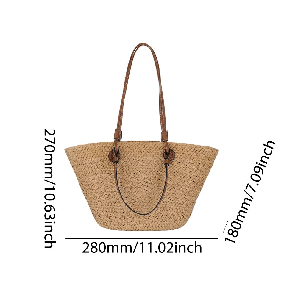 Women Woven Tote Bag Fashion Shoulder Bag Large Capacity Summer Beach Bags Stylish Weaving Bag Chic Hobo Bag for Outdoor Travel