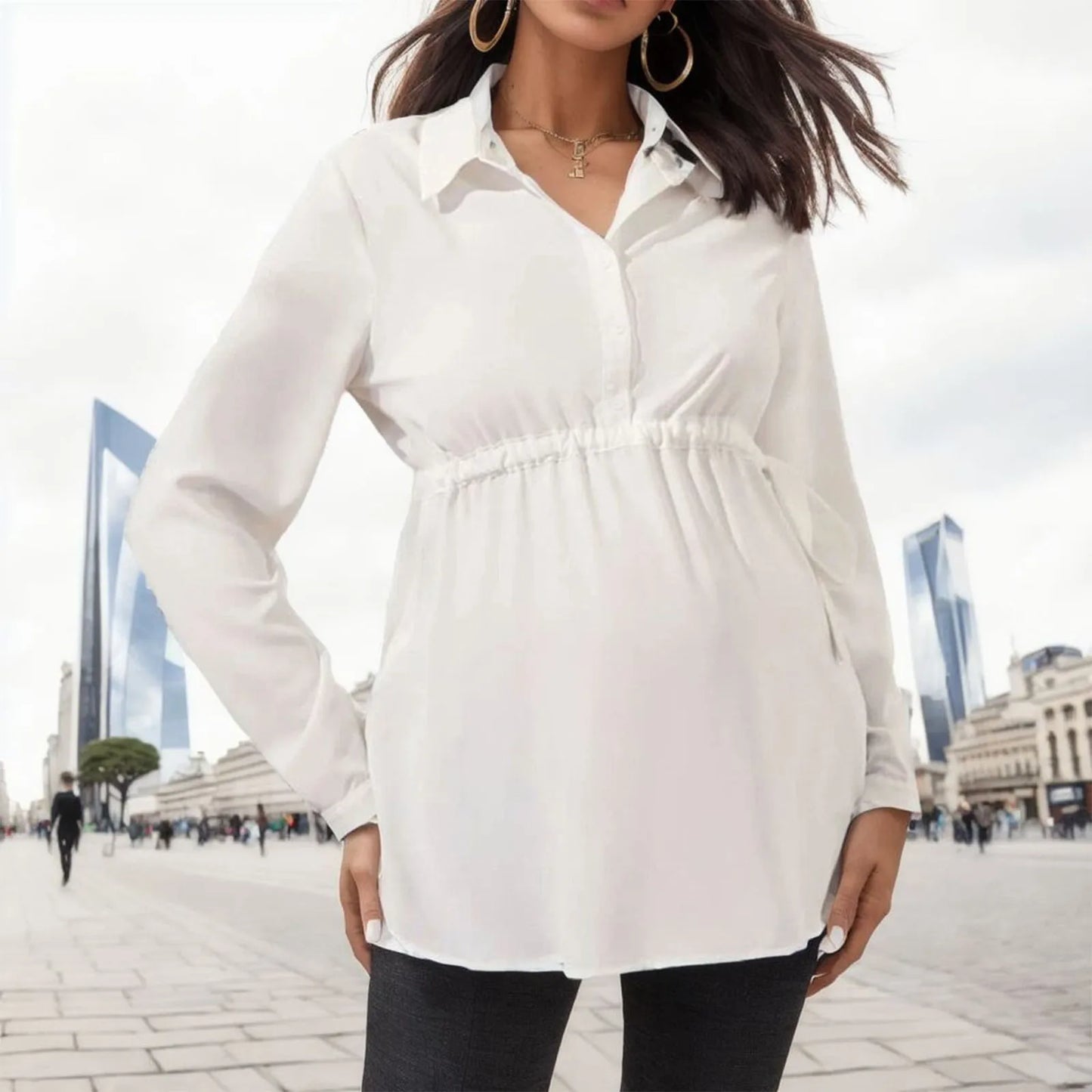Casual Maternity Tops Women Pregnancy Long Sleeve White Blouse For Pregnant Elegant Ladies Top Fashion Solid Office Clothing New